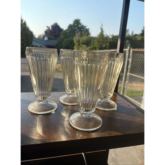 Vintage Old Fashioned Milkshake Ice Cream Soda Sundae Glass, 12oz. Set of 4 Ribb - Picture 1 of 10